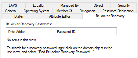 ADUC showing no BitLocker keys